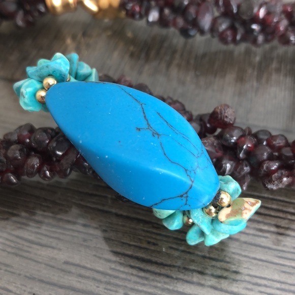 Vintage Rough Cut Garnet, Turquoise and Howelite Necklace - Picture 12 of 14